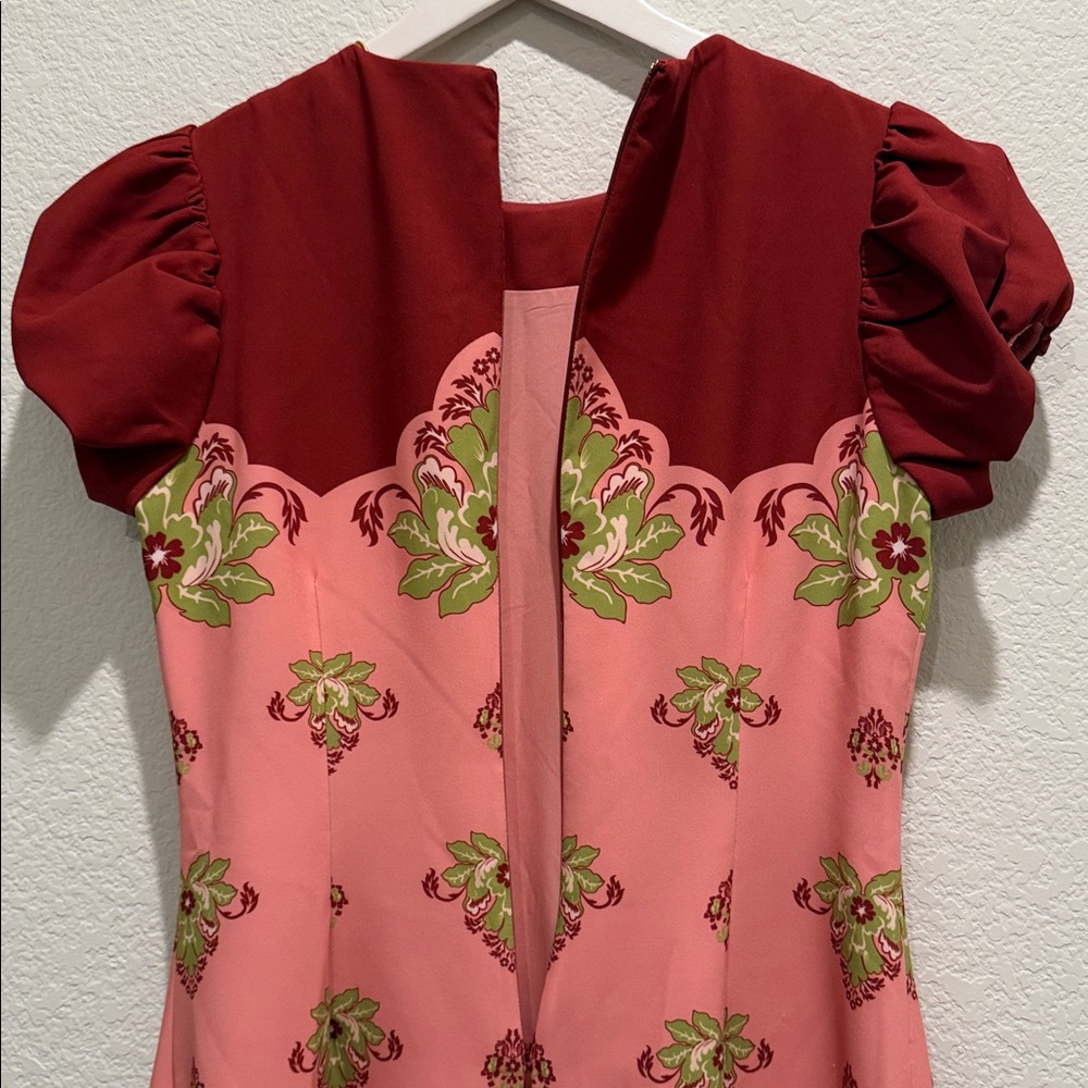 NWT Mestiza New York Perla Flamingo Flourish Crew Neck Short Puff Sleeve Dress - Picture 9 of 11